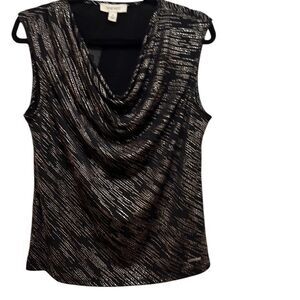 Nine West Women's M Black Metallic Cowl Neck Sleeveless Blouse